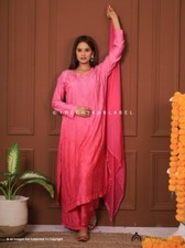 Pink Muslin Chikankari Kurta Set with Dupatta Lucknow Chikankari Handmade Set