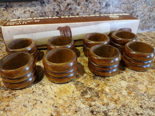 Set 8 anelli tovaglioli Scandia legno scuro diametro 1 3/4" nuovi senza etichette - Larghezza 1 1/4" - Foto 4 di 19
