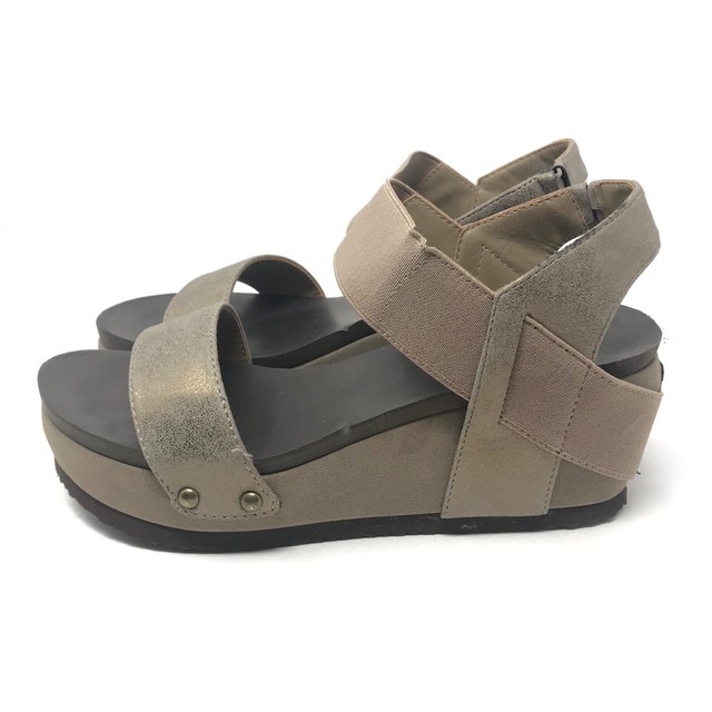 Hokus Pokus Tala Womens Taupe Strappy Wedge Sandals Size 8 Comfort Metallic Gold | eBay