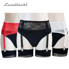 Luxallacki Sheer Lace Garter Belt for Thigh Highs 4 Straps Supender Metal Clips