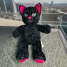 Build A Bear BAB Plush 16  Night Magic Black  Pink Cat Kitty Green Eyes