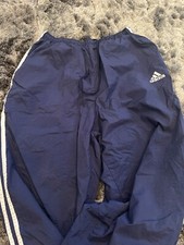 VTG 90 s Adidas Gray 3-Stripe OG Hip Hop Jogger Windbreaker Track Pant Sz L Blue