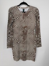 Wild Fable Brown Stripe Retro Long Sleeve Stretch Keyhole Bodycon Dress Size M