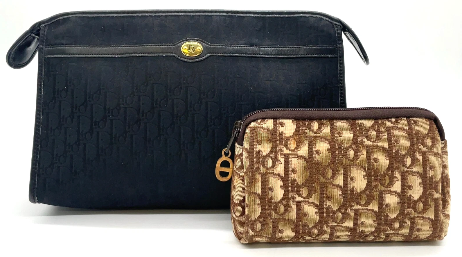 Authentique pochette Christian Dior trotteur noir/trotter marron pochette set2 NS040464