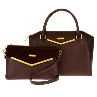 Joy Mangano Iman Leather Satchel Crossbody Clutch ESPRESSO BROWN NWT 