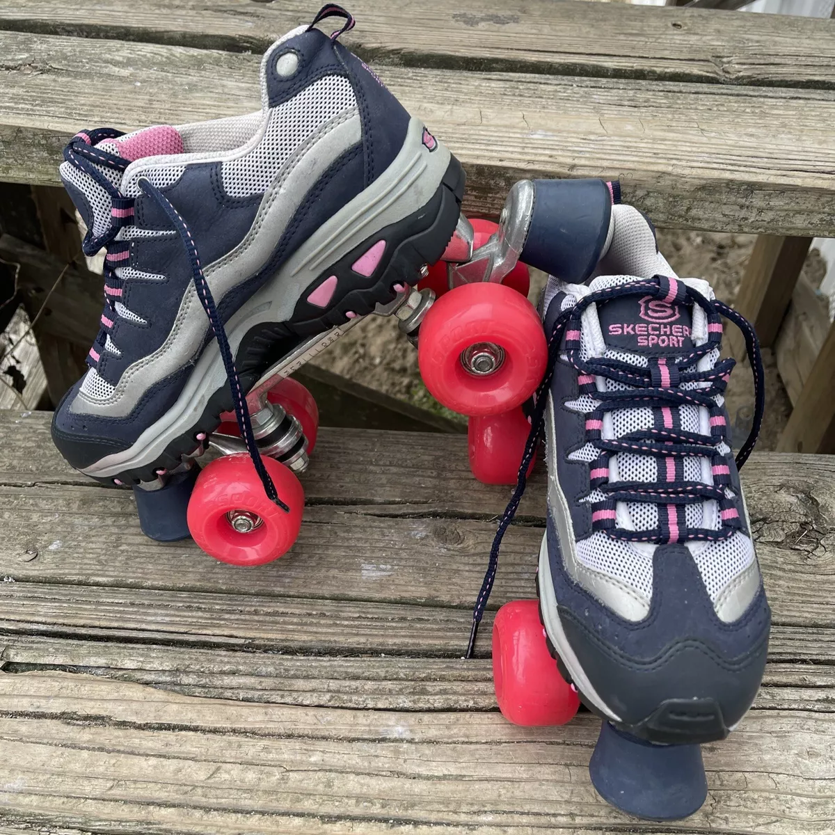 Skechers Sport Skates Womens U.S. Size 8.5 Navy Pink, Gray w/Silver | eBay