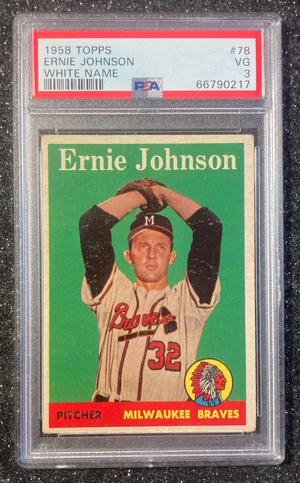 1958 Topps Ernie Johnson (White Name) #78 Baseball Milwaukee Braves PSA 3 VG