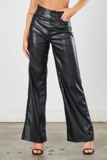 Vintage Black Leather Pants High Waisted Women Casual Christmas Club Comfortable