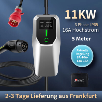 11KW 16A 3 Phase Typ2 EV Ladekabel Elektroautos Einstellbarer Strom Tragbares 5M