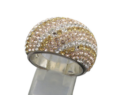 JACMEL 925 Silver  Vintage Shiny Crystal Striped Dome Band Ring Sz 8  RG21954