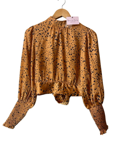 Blooming Daily Animal Print Bluse Damen Medium offener Rückenverschluss gesmokte Bündchen
