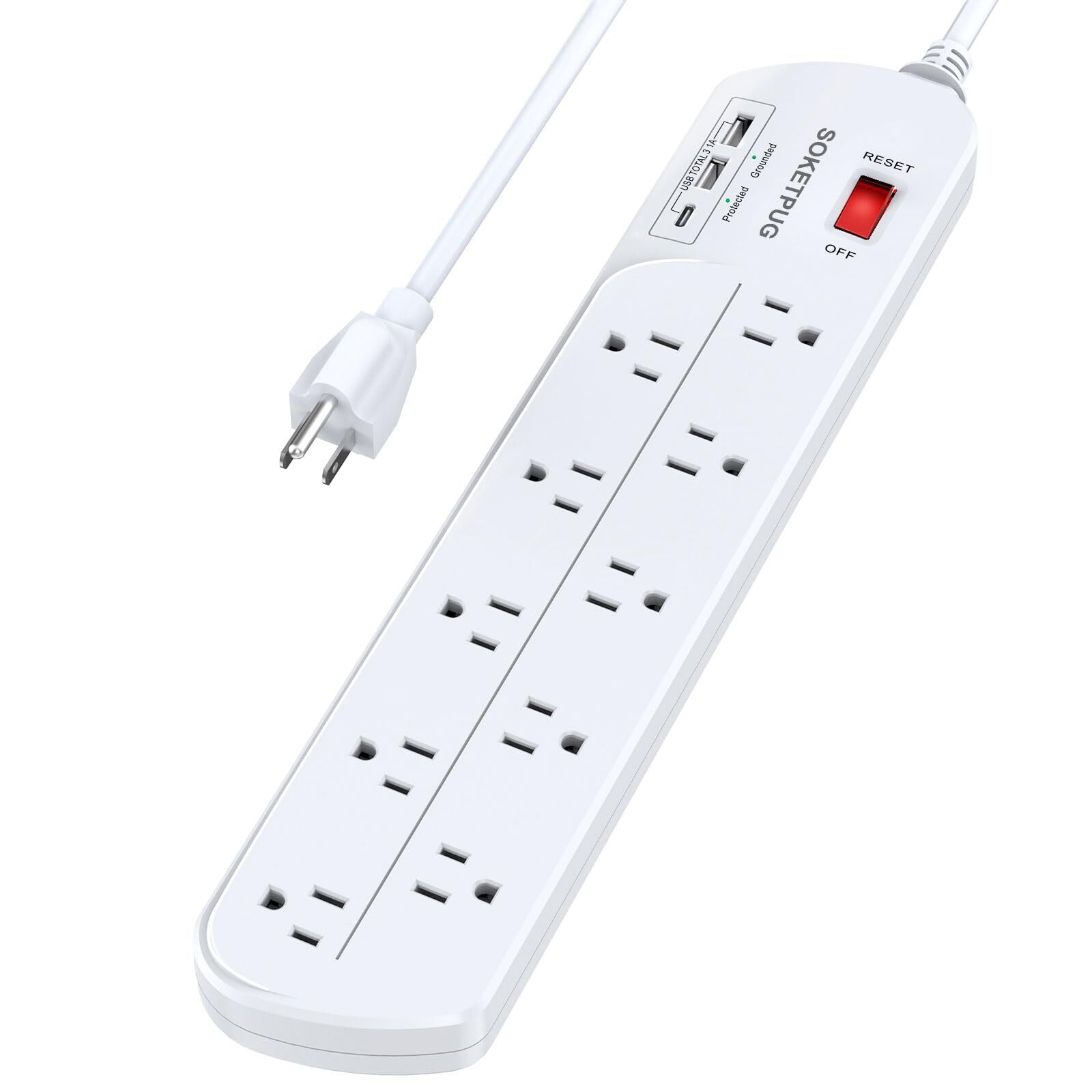 Surge Protector Power Strip 10 Outlets with 1 USB C and 2 USB Ports for Home ...-image