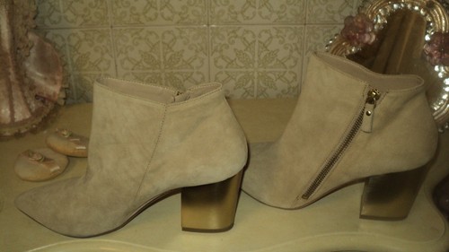 VIC MATIE STIVALETTI AVORIO BEIGE PELLE SCAMOSCIATA TACCO ORO *EU38.5*US8*UK5.5 - Foto 2 di 3