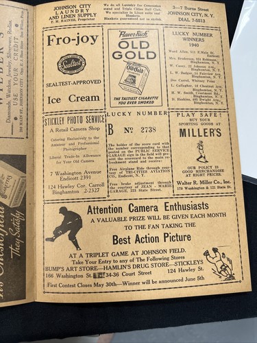 1941 BINGHAMTON TRIPLETS VS ELMIRA PIONERRS SCORECARD Program - Picture 6 of 9