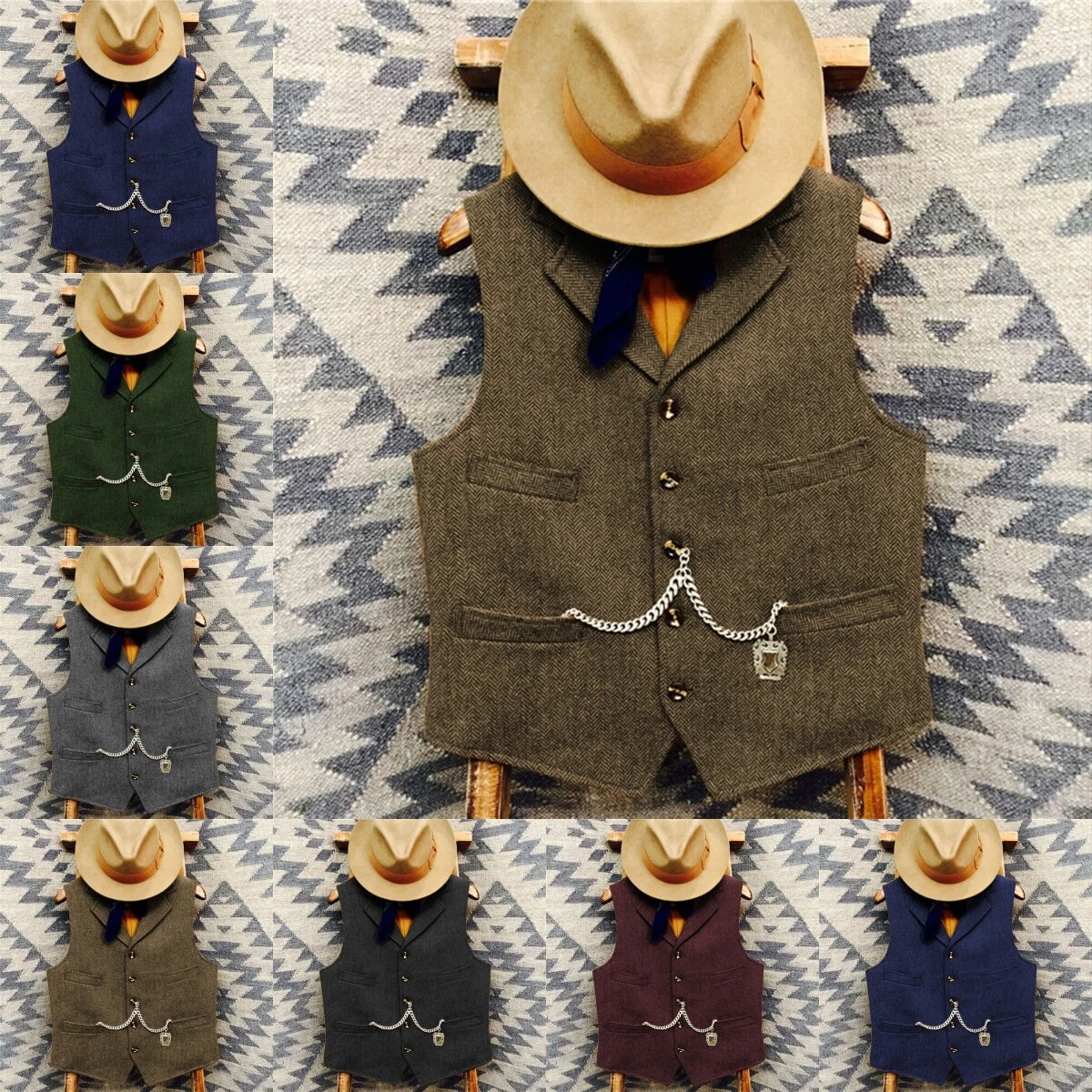 Mens Tweed Vest Vintage Western Cowboy Wool Herringbone Casual Waistcoat S-3XL
Opens in a new window