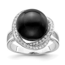 Sterling Silver 12-13mm Pearl and Cubic Zirconia Ring Size 6 for Women 3.91gm
