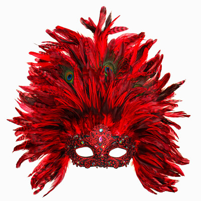 Red Feather Luxury Venice Carnival Masquerade Mask for Traditional Costume