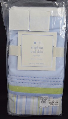 Pottery Barn Baby Elephant Bed Skirt Light Blue Green Crib 11'' Drop #90B