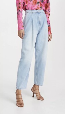 Magda Butrym Totenes High Rise Pleated Tapered Denim Jeans Size 36