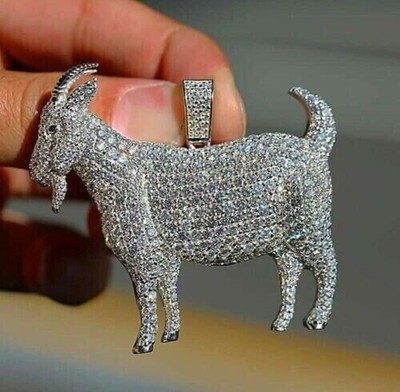 3.00 CT Round Cut Moissanite Men's Custom 3D Goat Pendant 925 Sterling Silver