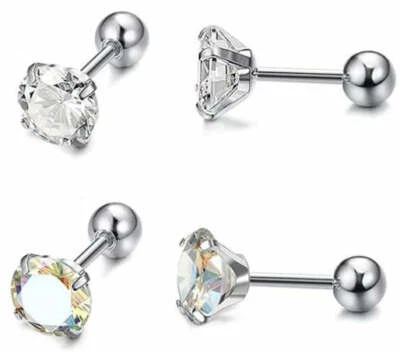 18G STAINLESS STEEL 2MM 3MM 4MM PRONG SET CZ EAR TRAGUS BARBELL EAR STUD EARRING