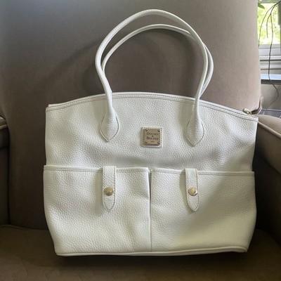 Dooney & Bourke White Pebble Leather Crescent Tote w/ Accessories Appears Unused