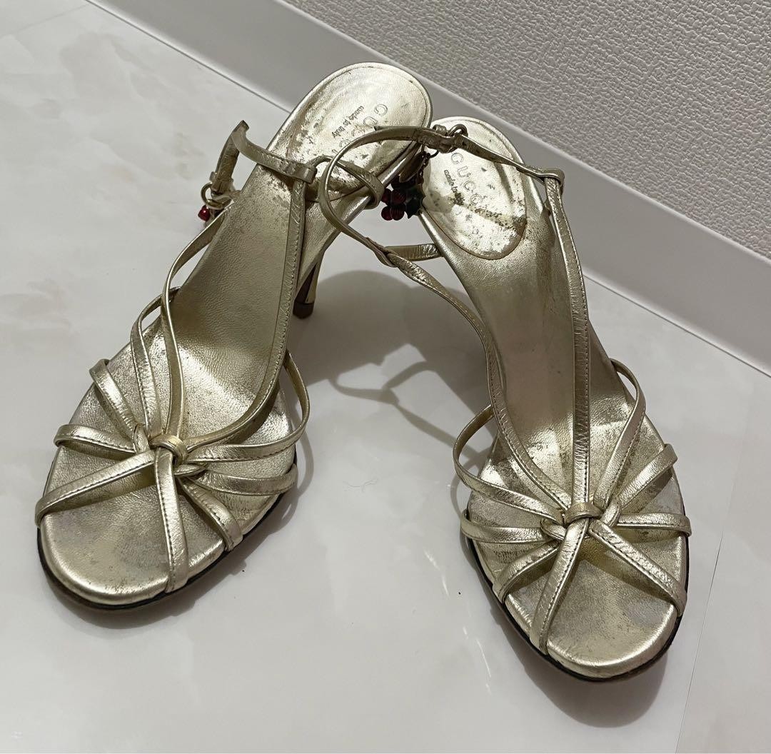 Gucci Gold Heels Size 36.5 Womens Mule Sandals Ag1138 Preowned