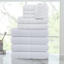 10 Pc 100 Cotton Bath Towel Set Soft Absorbent Quick Dry White Luxury Hotel USA