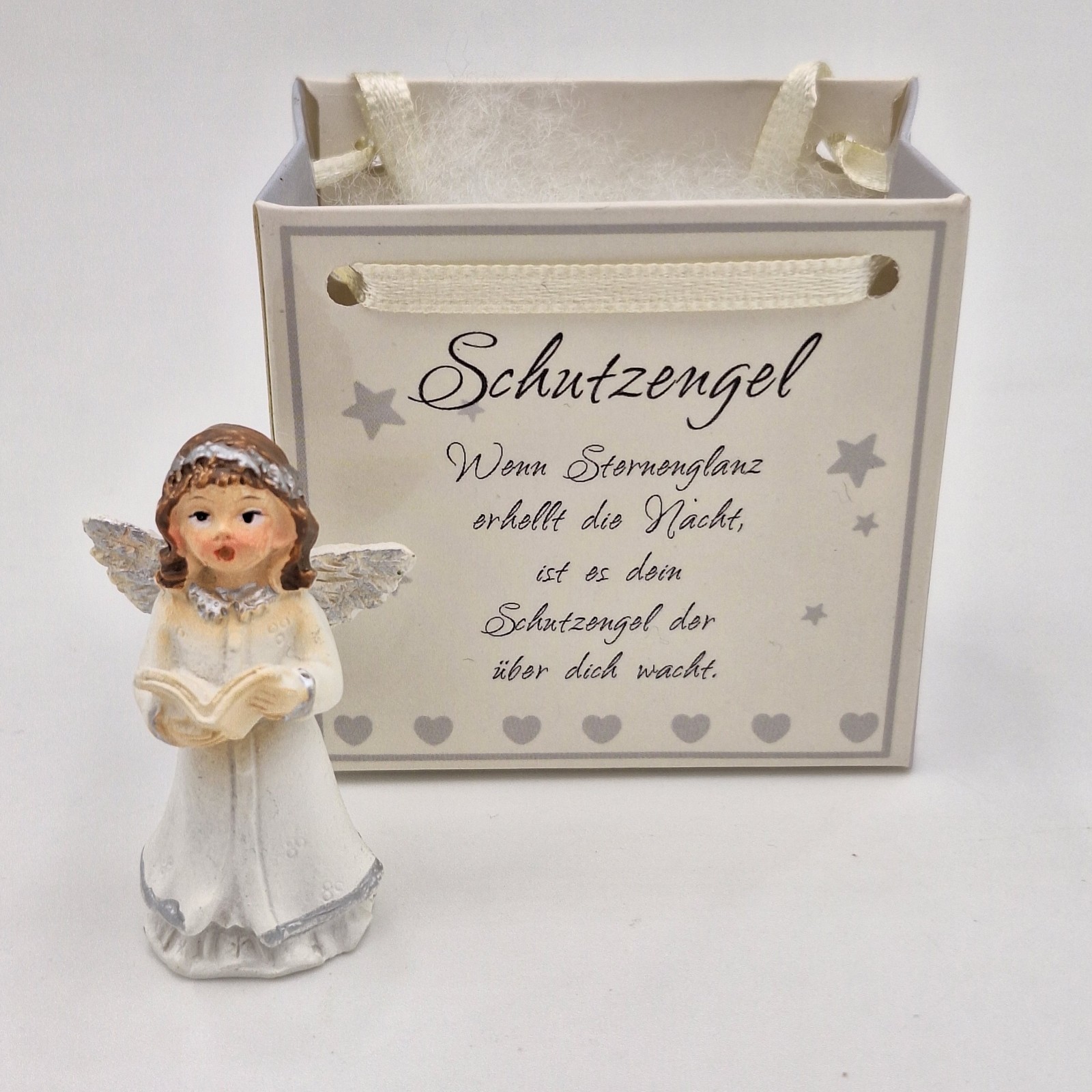 Schutzengel Figur + Geschenktüte mit Spruch - Dekofigur Engel aus Kunststein