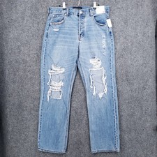NEW Aeropostale Jeans Womens 12 Blue 90s Baggy Straight Hi Rise Distressed Denim