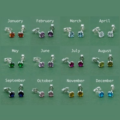 Sterling Silber Geburtsstein Ohrstecker, 3 mm, 4 mm Edelstein CZ Ohrringe