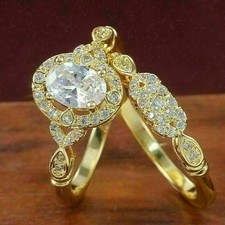 2 Ct Oval Cut Simulated Diamond Bridal Band Ring Set In 14K Yellow Gold Plated