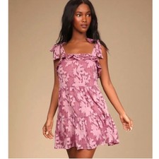Lulus Rush of Romance Mauve Burnout Tie-Strap Tiered Mini Dress XL