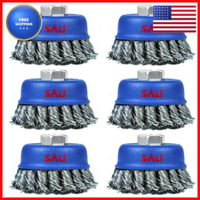 Sali 6 Pack Wire Cup Brush 3 Inch Twisted Knotted Cup Brush For Grinders 5/8-11