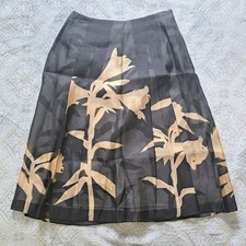 TALBOTS Collection Skirt Women 4 Cream Black Floral Pure Silk Midi Flowy Lined