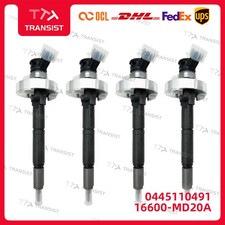 4x Diesel Fuel Injector 0445110491 0445110795 16600-md20a For Bosch Nissan Md20a
