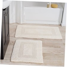 Cotton Bath Mat Set- 2 Piece 100 Percent Cotton Mats- Reversible, Soft, Ivory