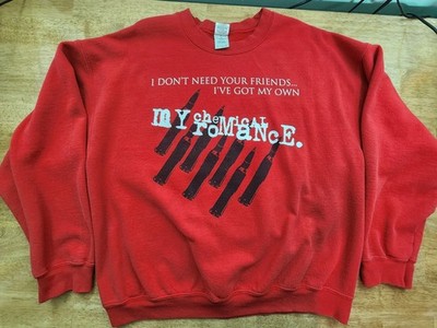 Vtg Y2K My Chemical Romance Red I Don't Need Your Friends Bullet Sweatshirt XL