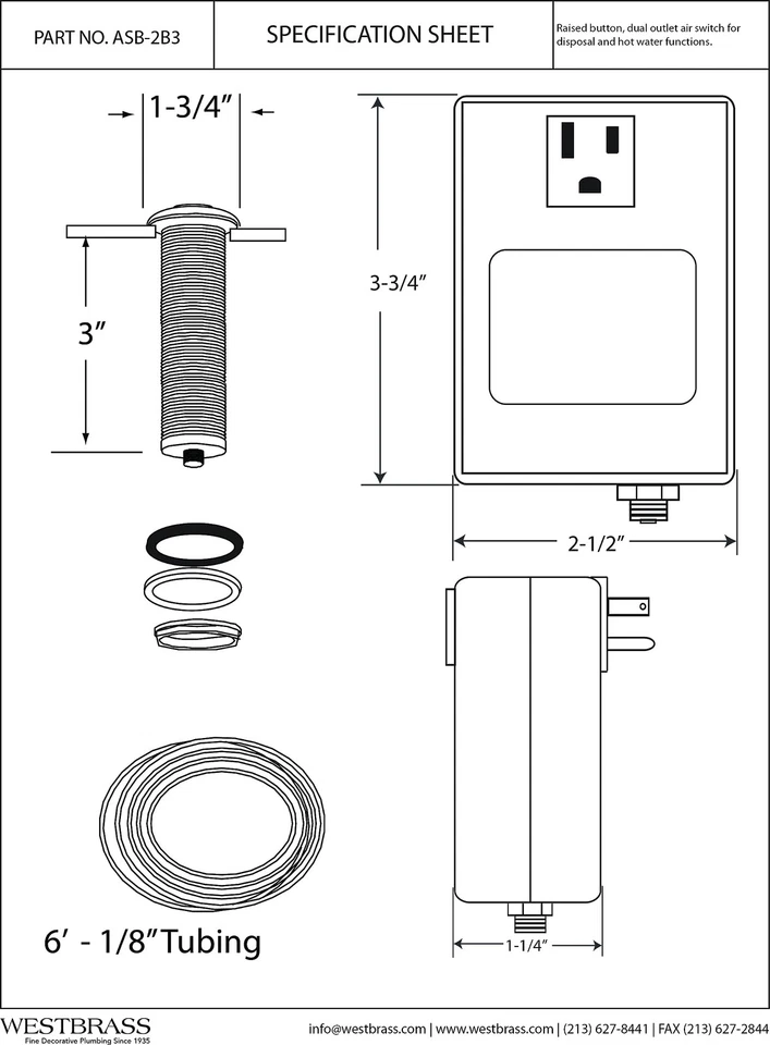Kit de interruptor de aire negro mate para eliminación de basura con botón y manguera de latón Foto 2 de 4