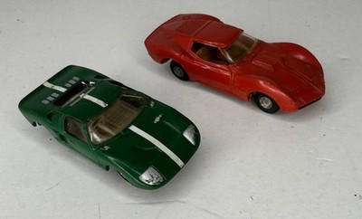 Aurora Cigar Box HO Toy Cars Lot Of 2 1965 Ford GT Coupe Green