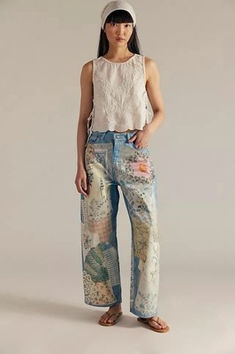 We The Free People Illusions Printed Relaxed Jeans 28 Patchwork Sky Combo