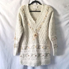 Express Tricot Hand Knitted Tunic Sweater Size Small 7% Angora Boho Fun *Wear 