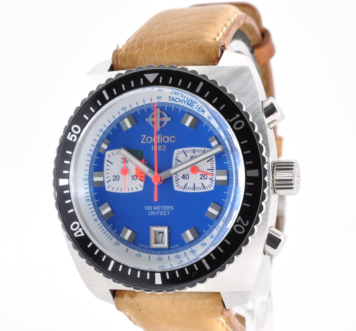 Zodiac ZO2213 Blue Dial Chronograph Quartz Mens Watch 43mm SS Case