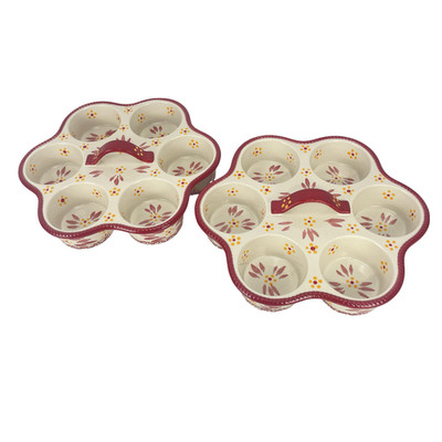 Temptations Old World White Red Muffin Cupcake Pans Set of 2 Ceramic Bakeware