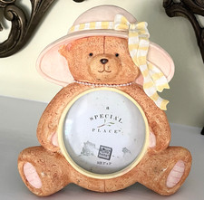 Russ Baby Hand painted Nursery Bear Picture Frame Holds 3x3  Picture NEW IN BOX