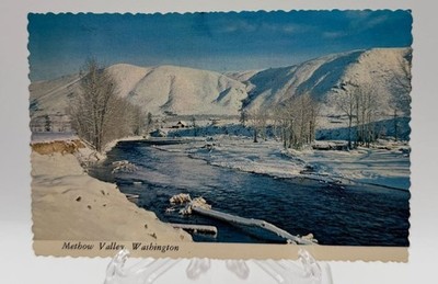 Vintage Postcard WA Methow Valley Winter Scene Cascade Mountains Snowy River