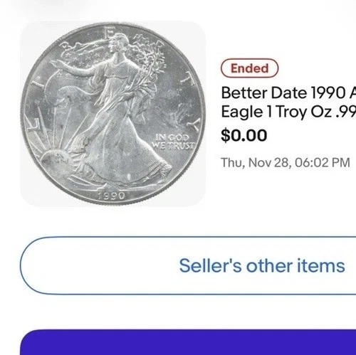 Better Date 1990 American Silver Eagle 1 Troy Oz .999 Fine Silver