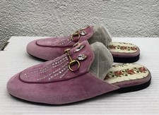 Gucci Princetown Horsebit Crystal Pink Velvet Mule Loafers EU 37 US 7 L224