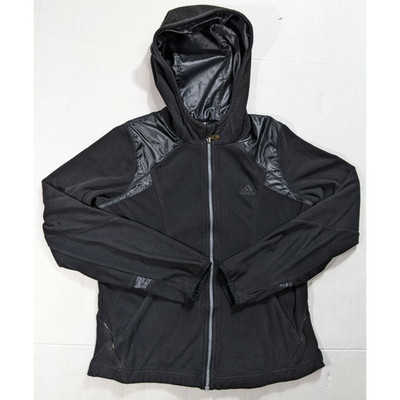 ADIDAS women's size Small black zip up hooded fleece athleisure jacket