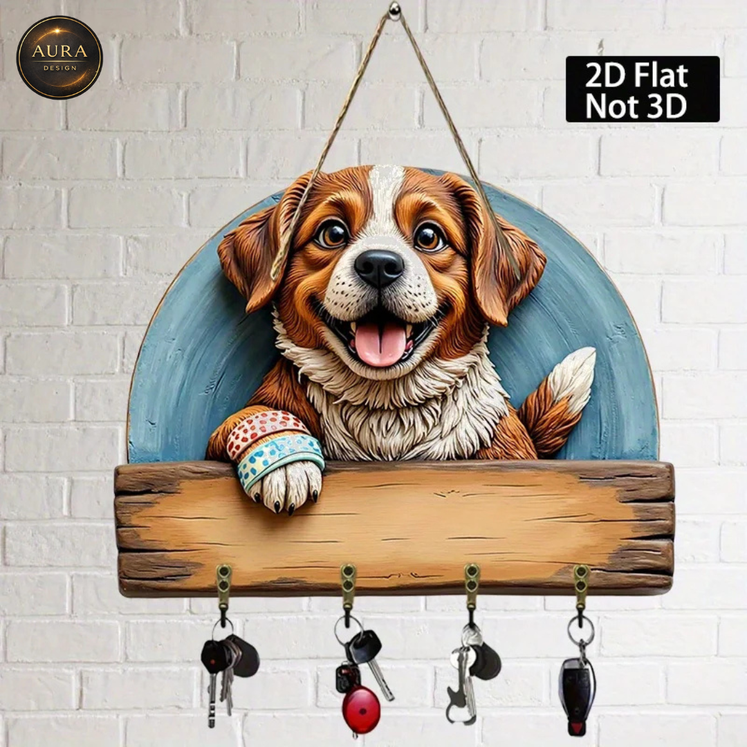 30cm Wall Keychain - Beagle Puppy Organizer 2D 4 Hooks Entrance